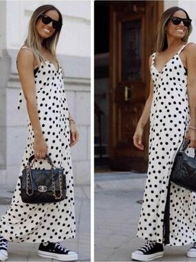 Zara Studio Polka Dot Slip Dress M Midi Blogger Viral